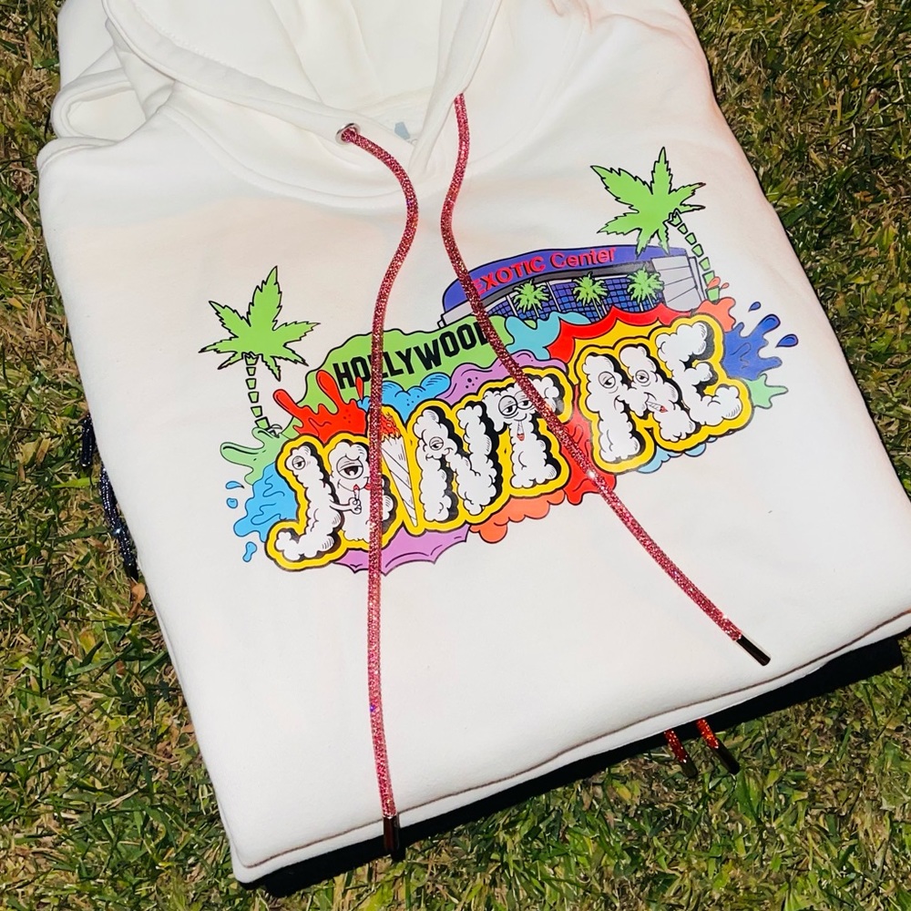 BRAND NEW JOINT ME HOODIE MENS SIZES S-XXL WITH PINK SWAROVSKI CRYSTAL STRINGS